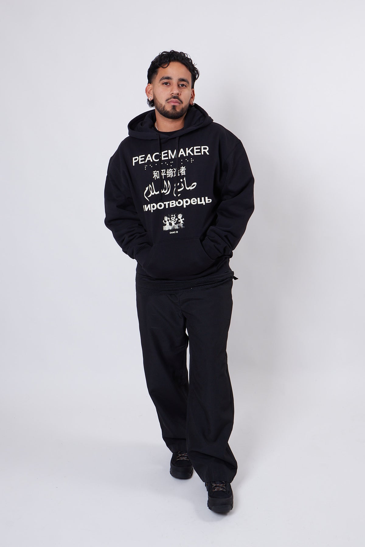 Loose Fit Hoodie Languages Print Black