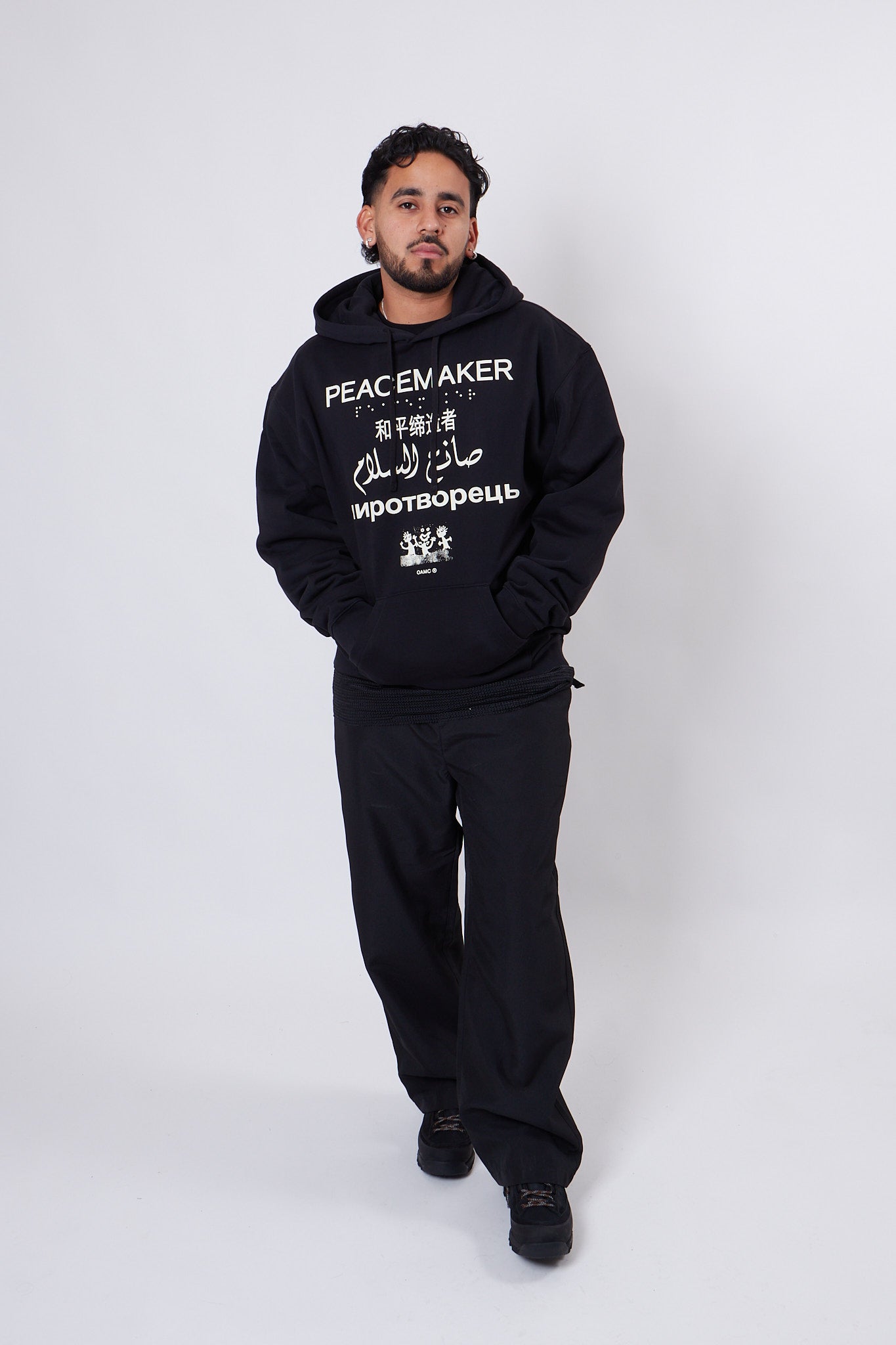 Loose Fit Hoodie Languages Print Black