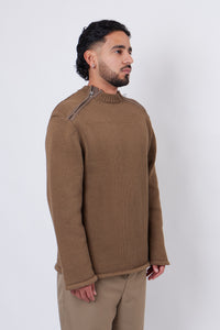 Shoulder Zip Knit Beige