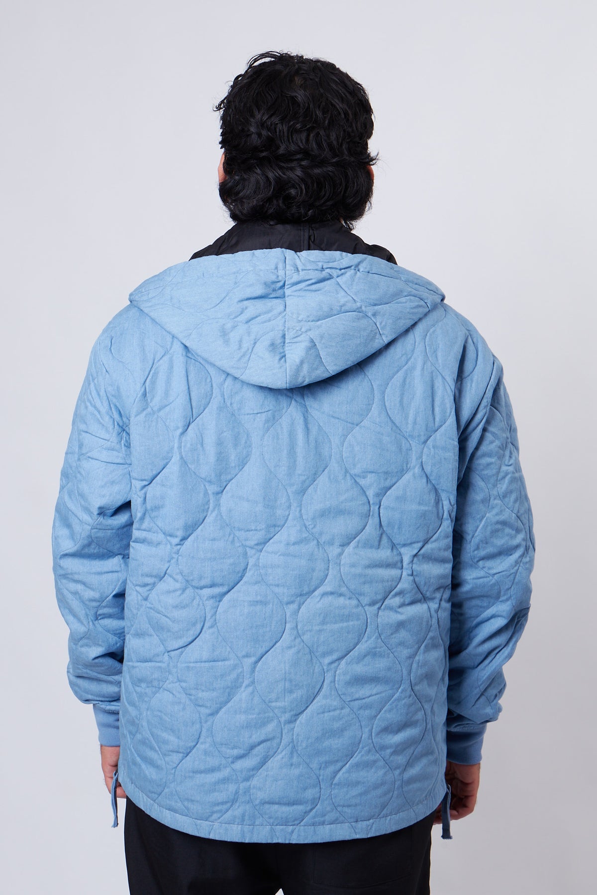 Military W-Zip Down Hoodie Blue Denim