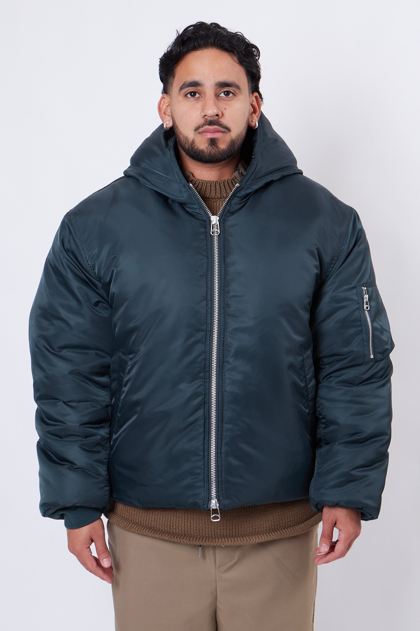 Cropped Hood Bomber Dark Green