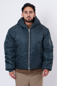 Cropped Hood Bomber Dark Green
