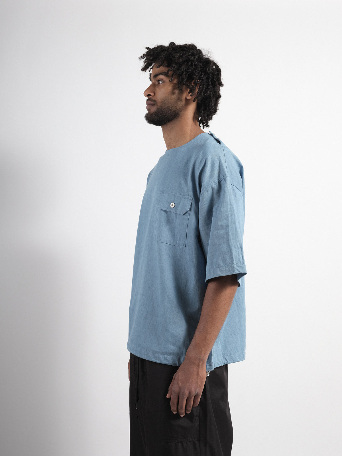 Non Down Military Half-Sleeve Cut-Sew Blue Denim