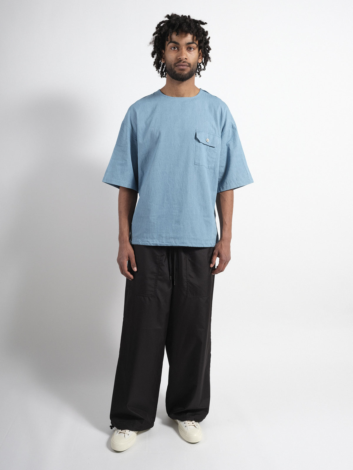 Non Down Military Half-Sleeve Cut-Sew Blue Denim