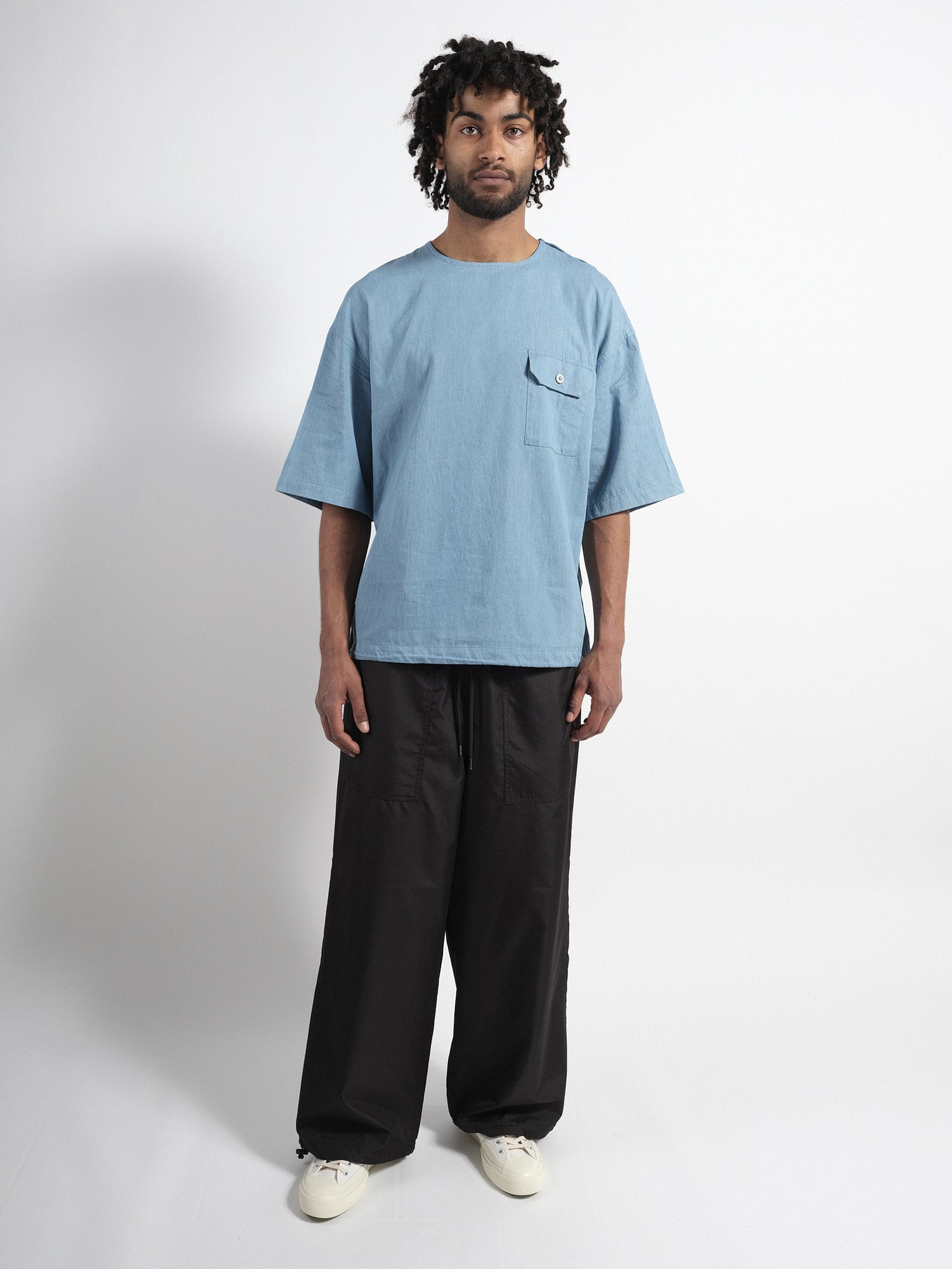 Non Down Military Half-Sleeve Cut-Sew Blue Denim