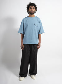 Non Down Military Half-Sleeve Cut-Sew Blue Denim