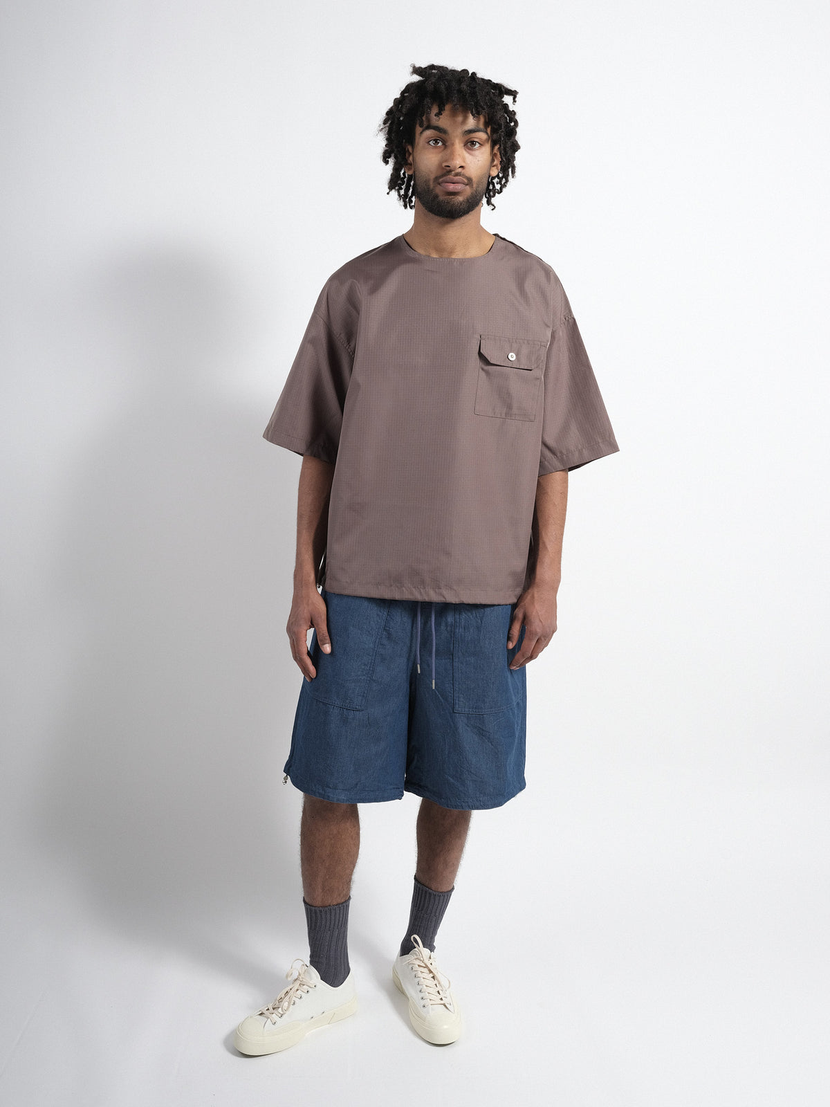 Non-Down Military Half-Sleeve Cut-and-Sewn D.Khaki