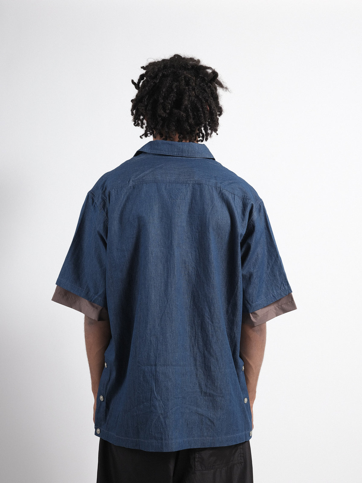 Non-Down Military Button Slit Shirt Short Sleeve Indigo