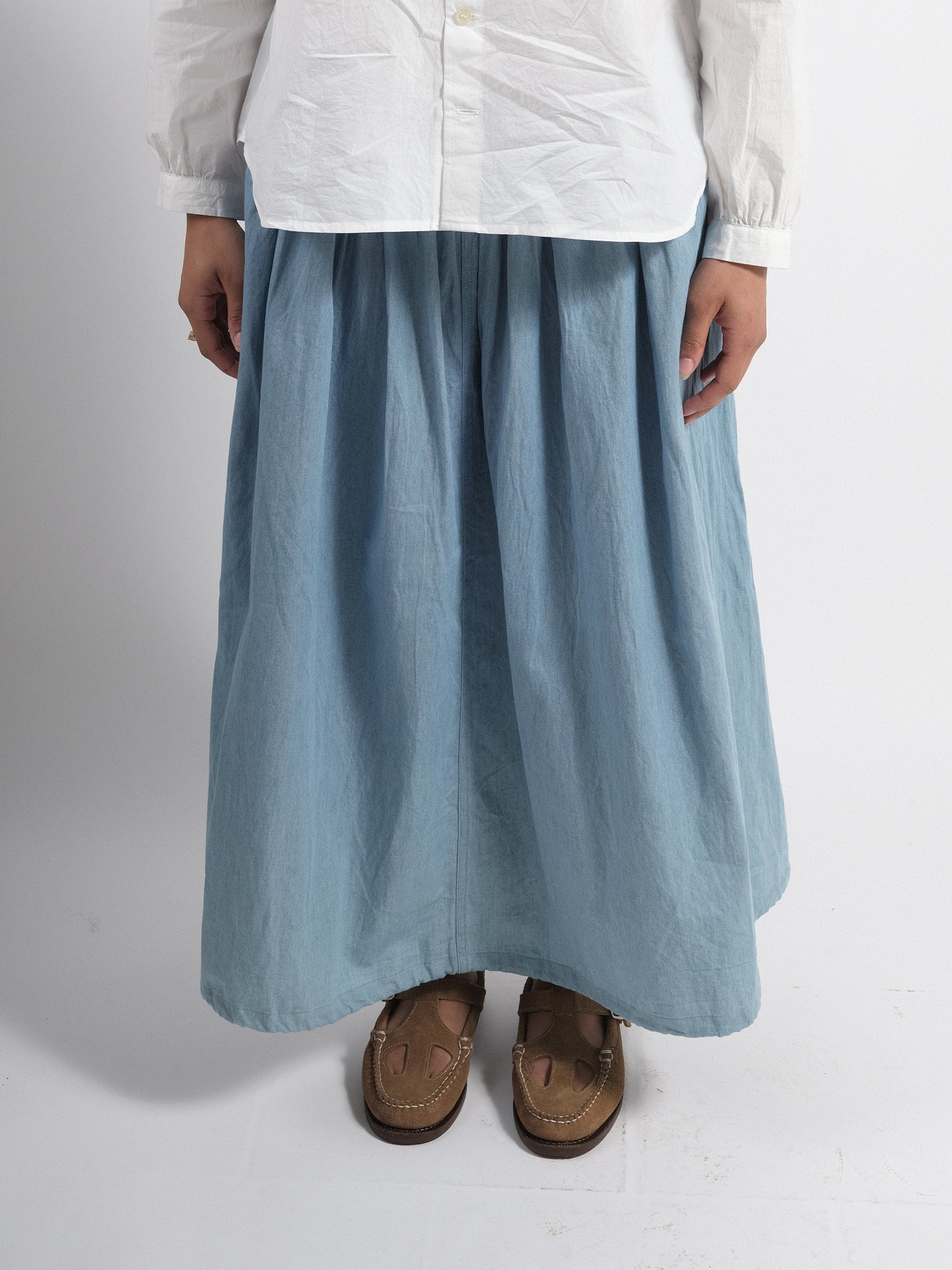Non Down Military Gather Skirt Blue Denim