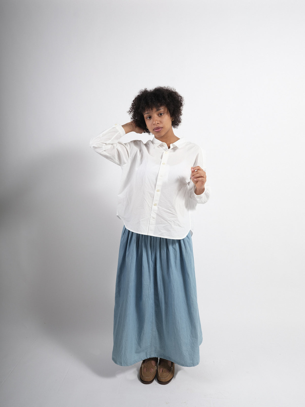 Non Down Military Gather Skirt Blue Denim