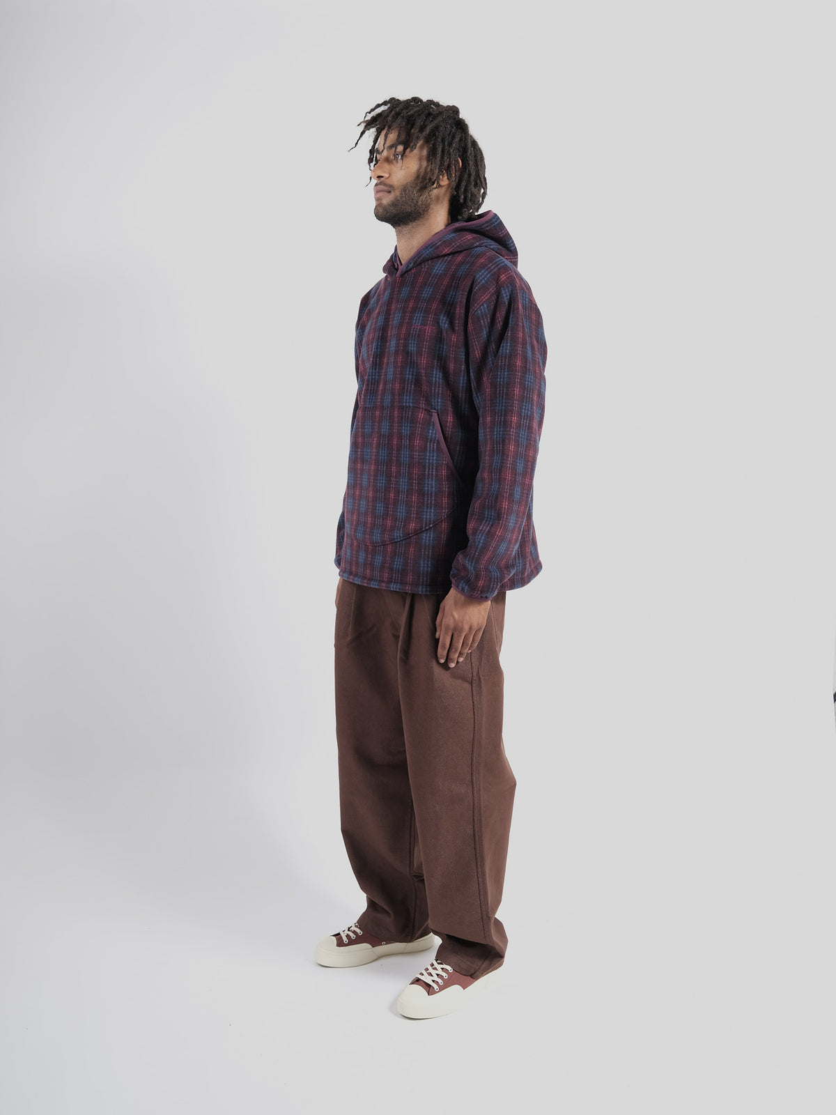 Fleece Check Button Hoodie