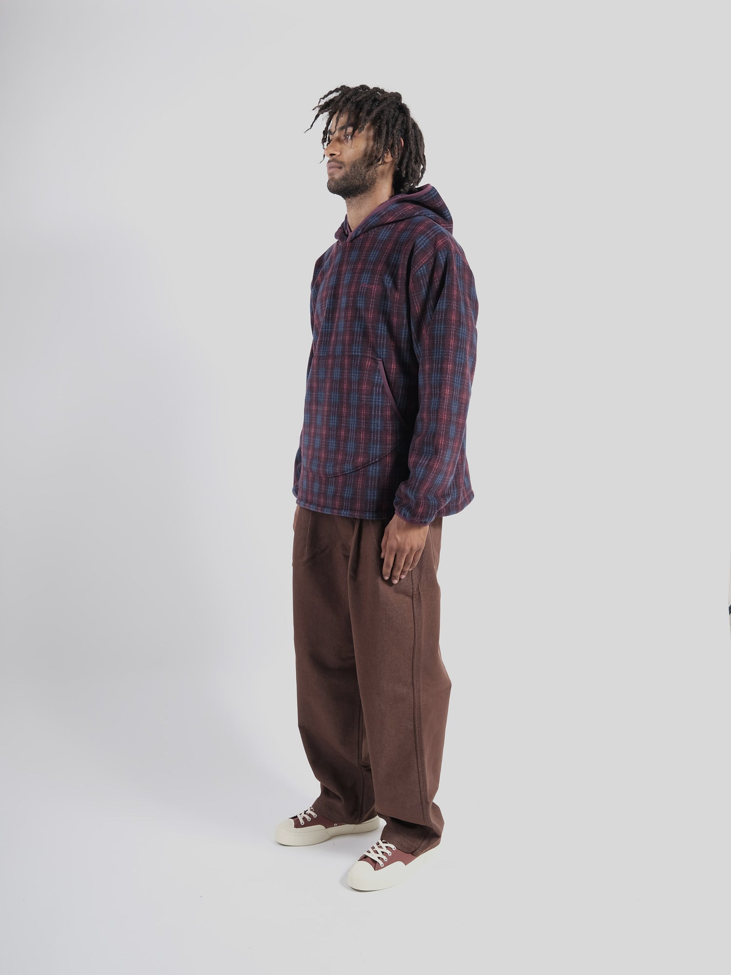 Fleece Check Button Hoodie