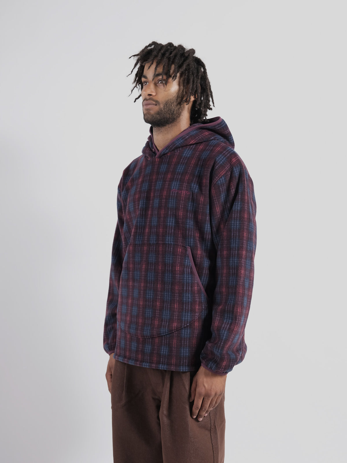 Fleece Check Button Hoodie