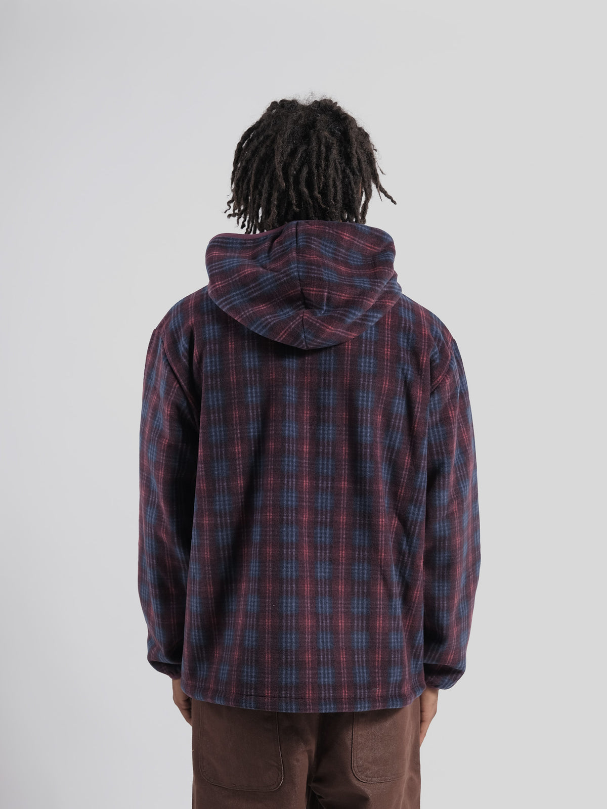 Fleece Check Button Hoodie