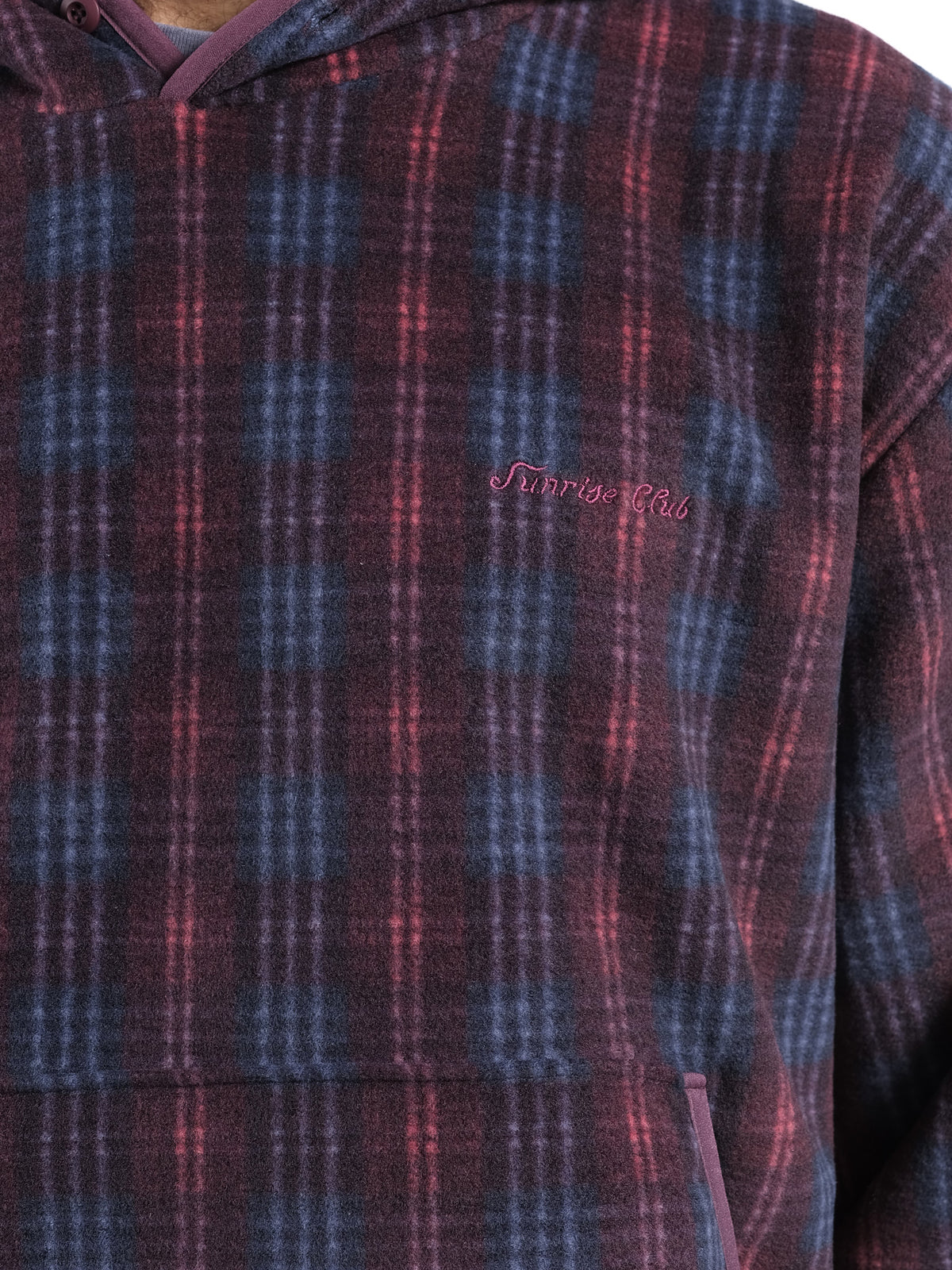 Fleece Check Button Hoodie