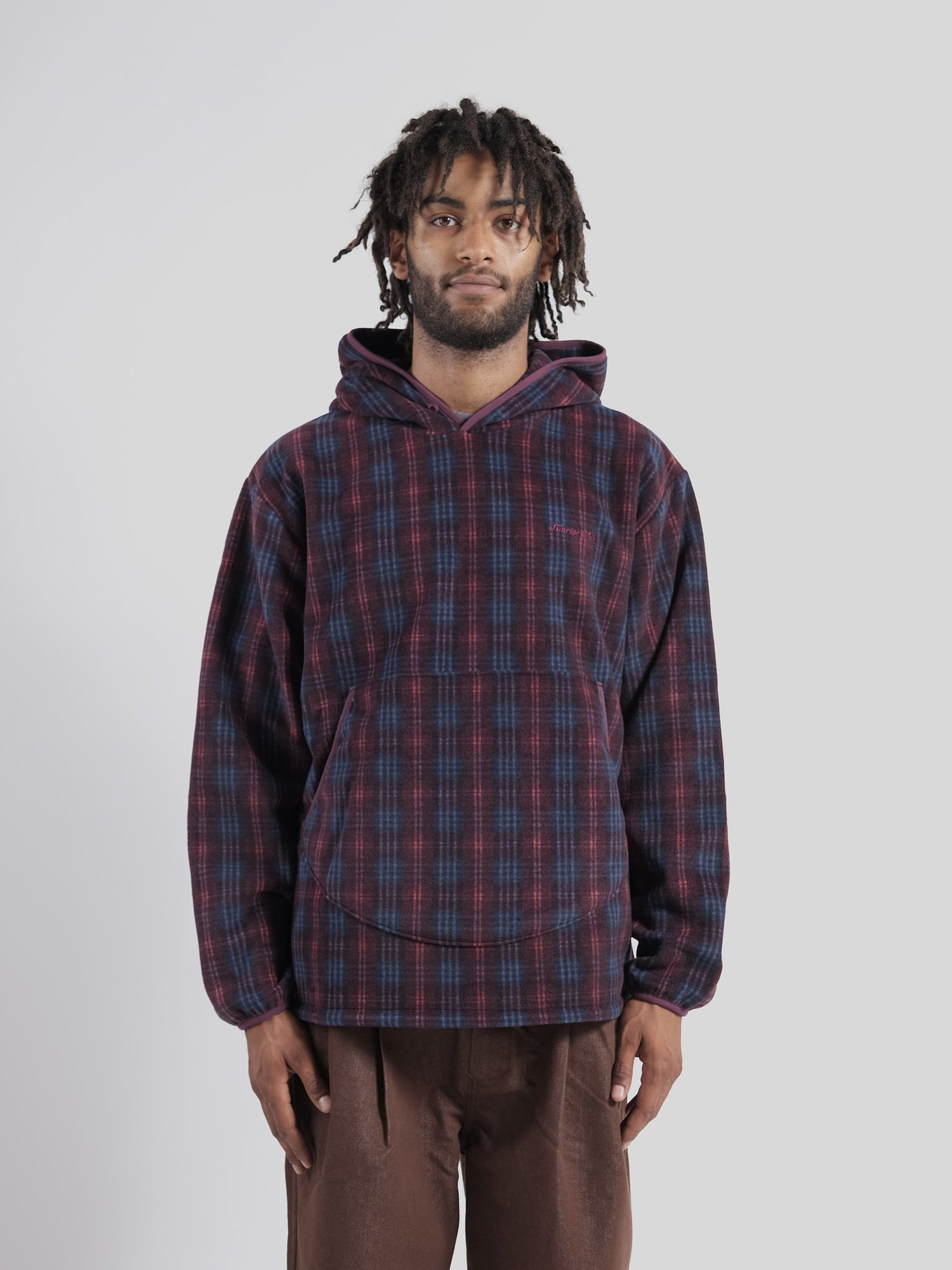 Fleece Check Button Hoodie