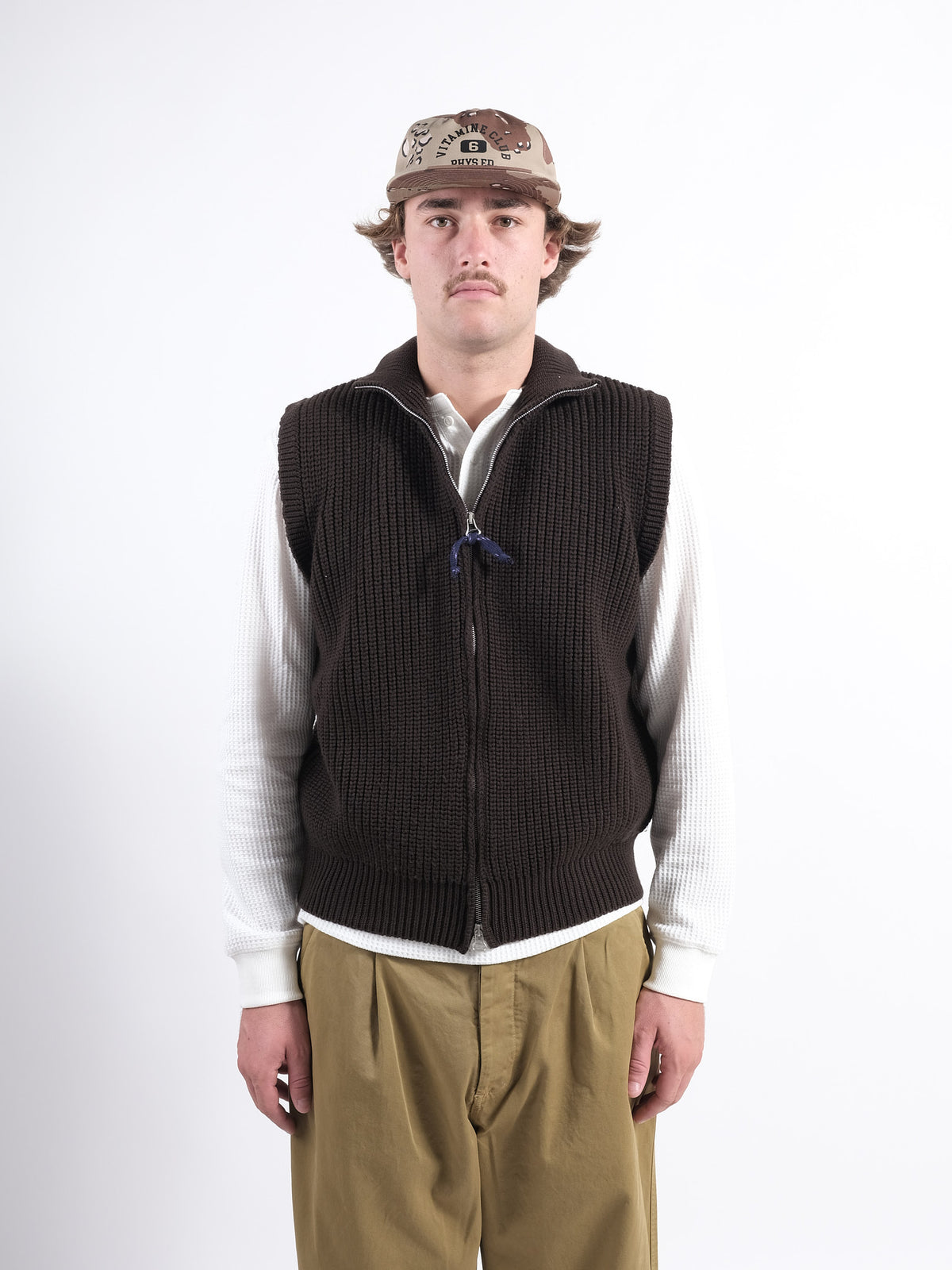 Heavy rib zip Vest P'S Merino wool