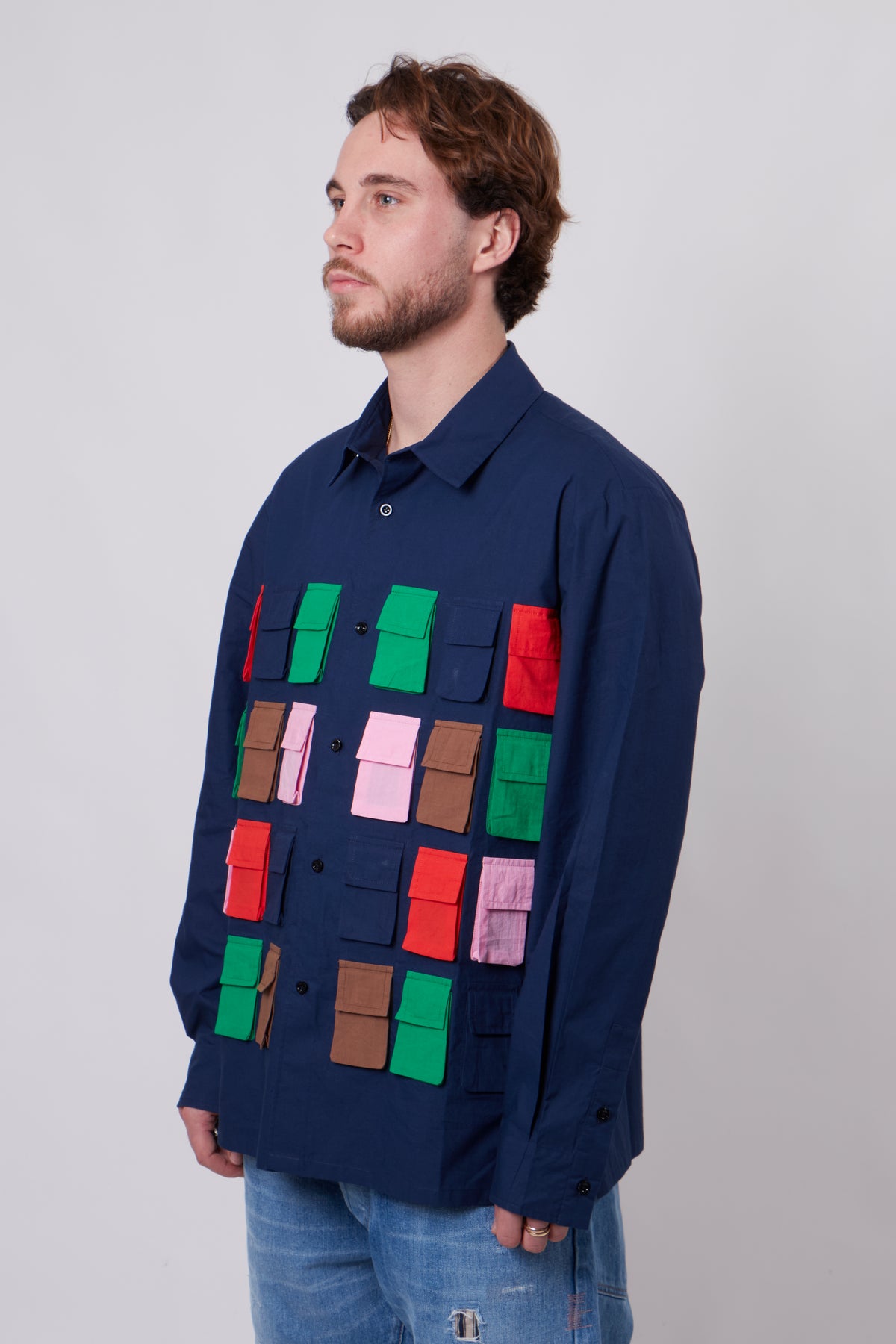 Long Sleeve Colored Multiple Pockets Shirt