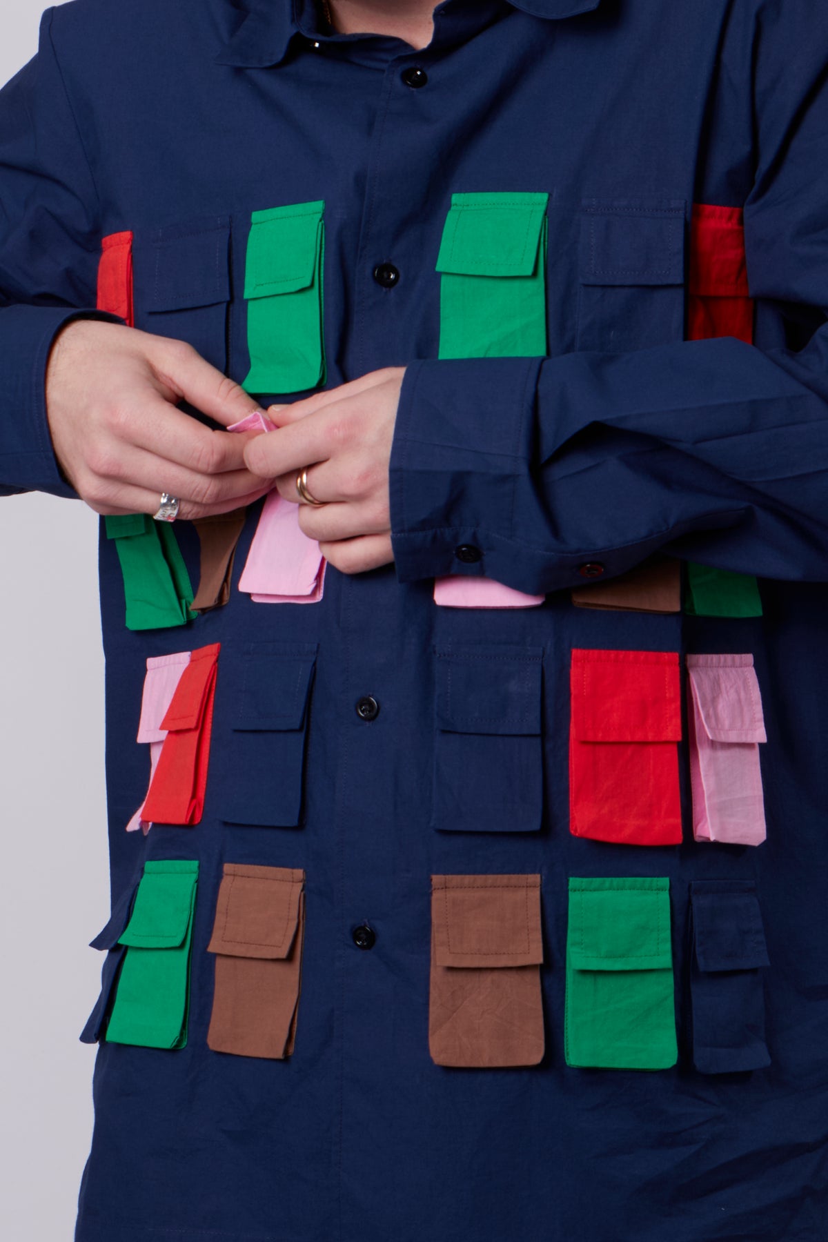 Long Sleeve Colored Multiple Pockets Shirt