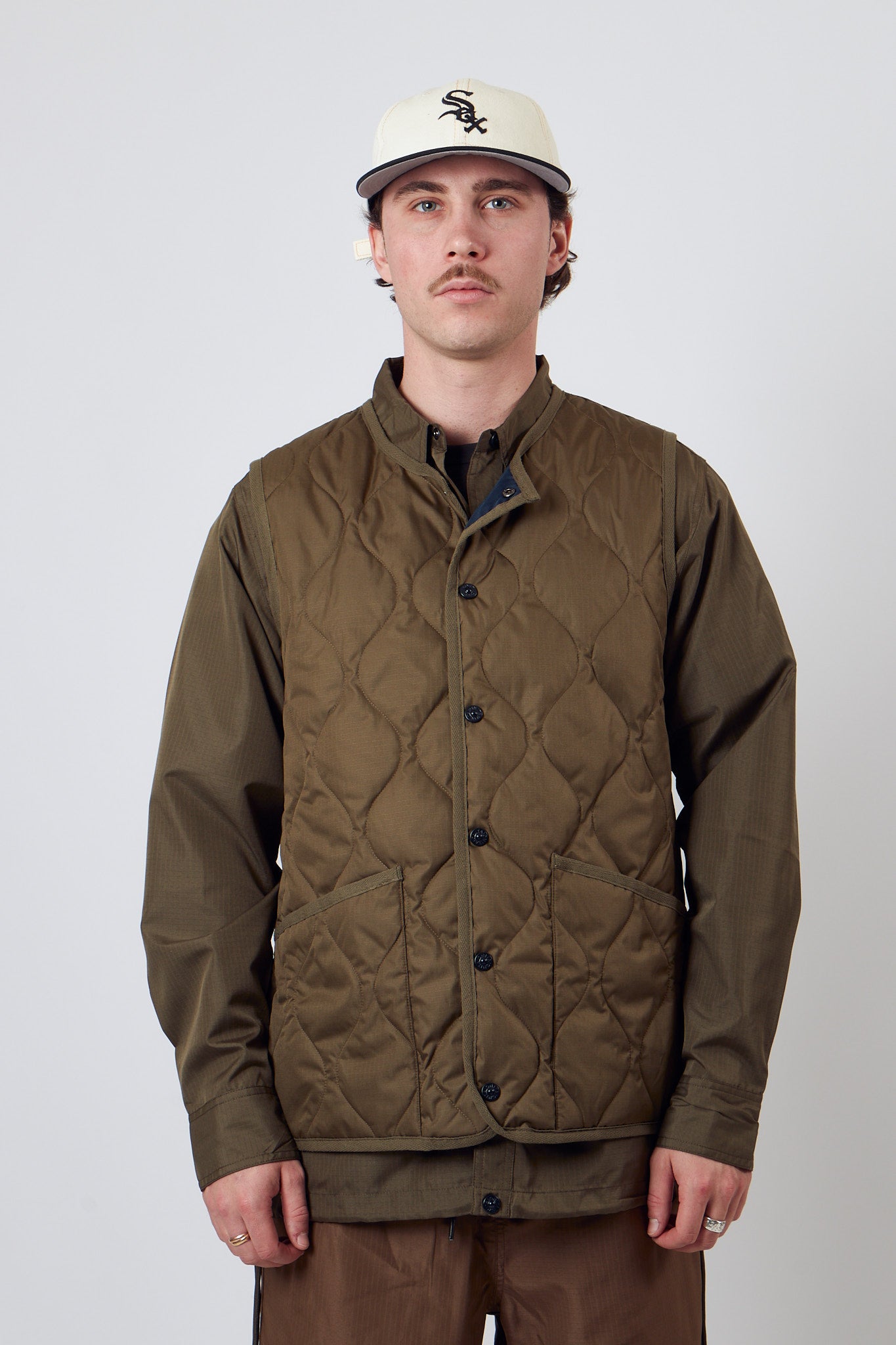 Military Crew Neck Down Vest Dark Olive