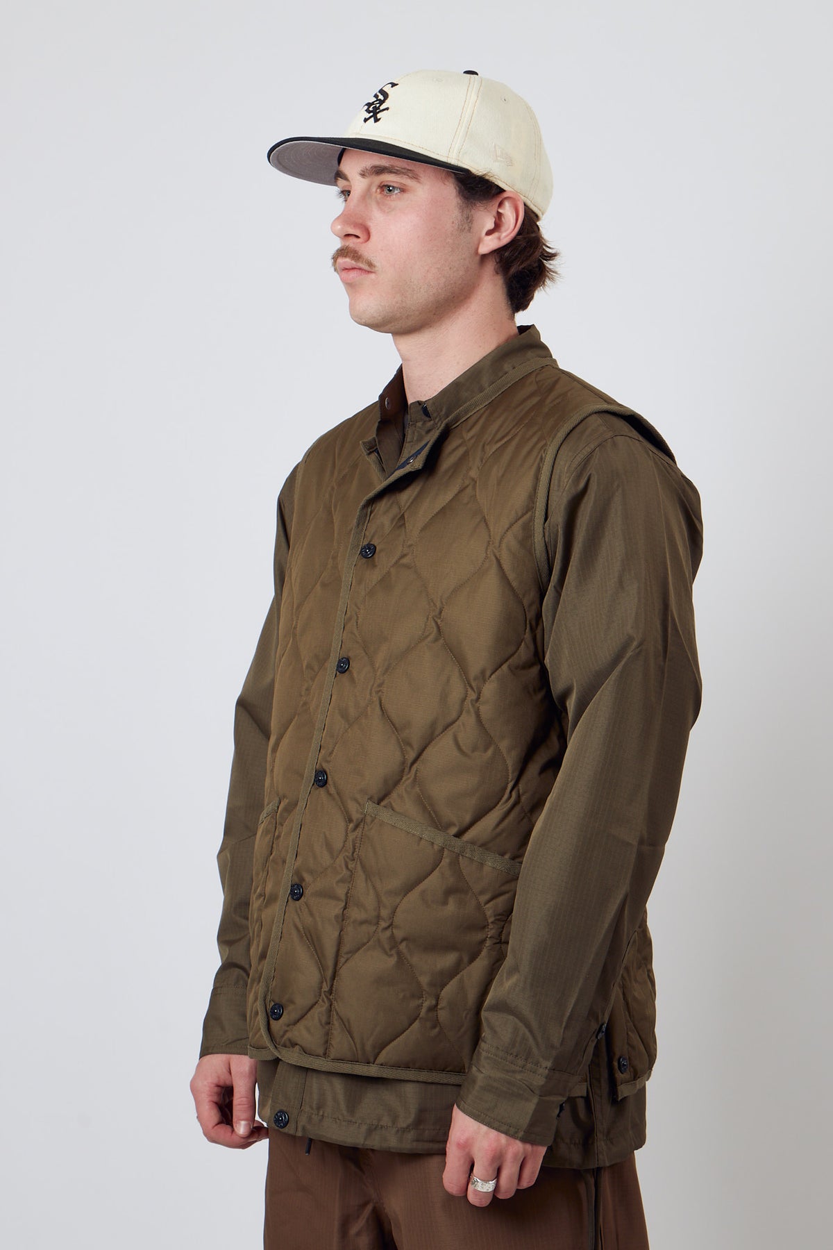 Military Crew Neck Down Vest Dark Olive