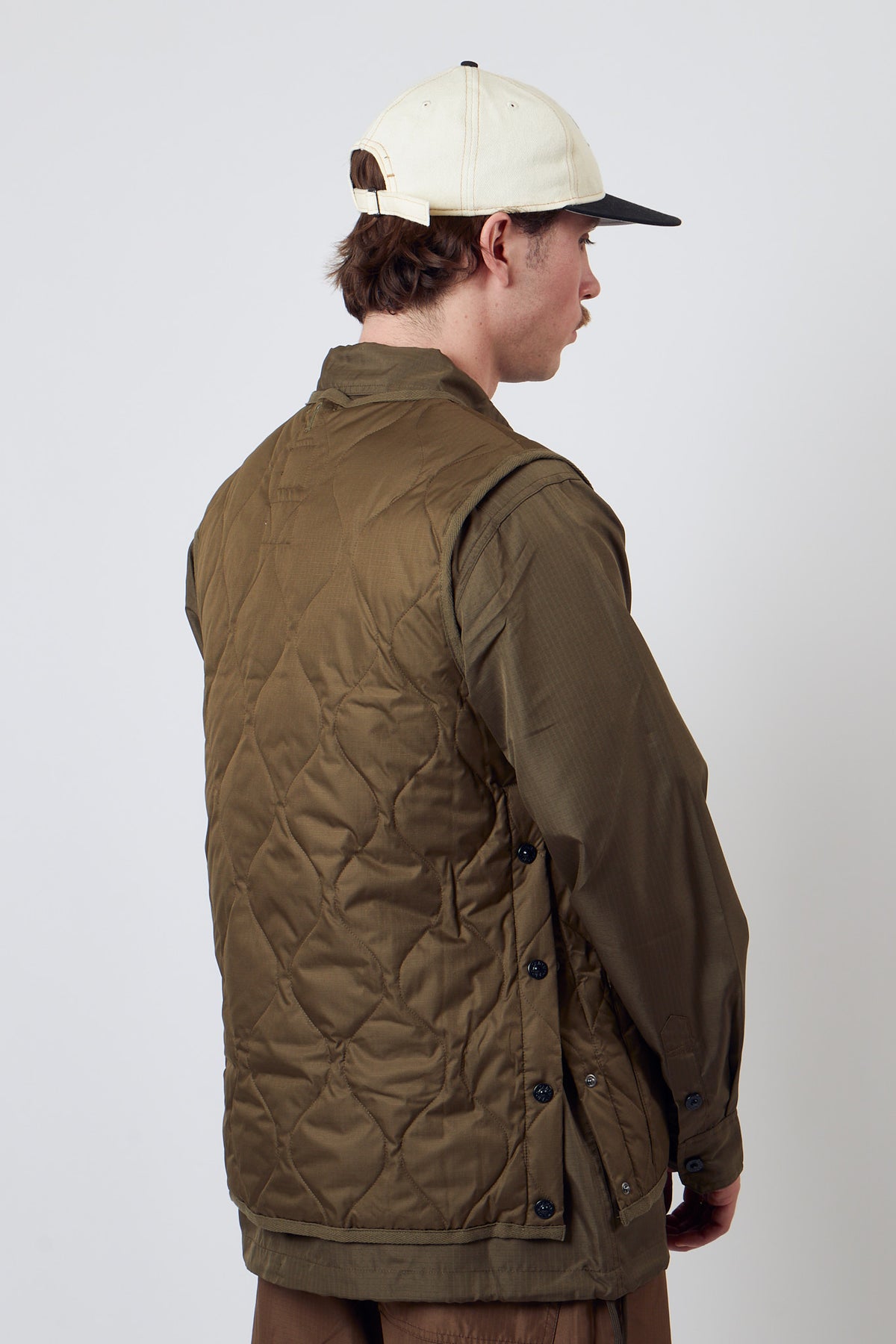 Military Crew Neck Down Vest Dark Olive