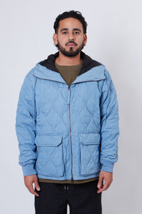 Military W-Zip Down Hoodie Blue Denim