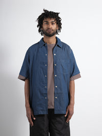 Non-Down Military Button Slit Shirt Short Sleeve Indigo