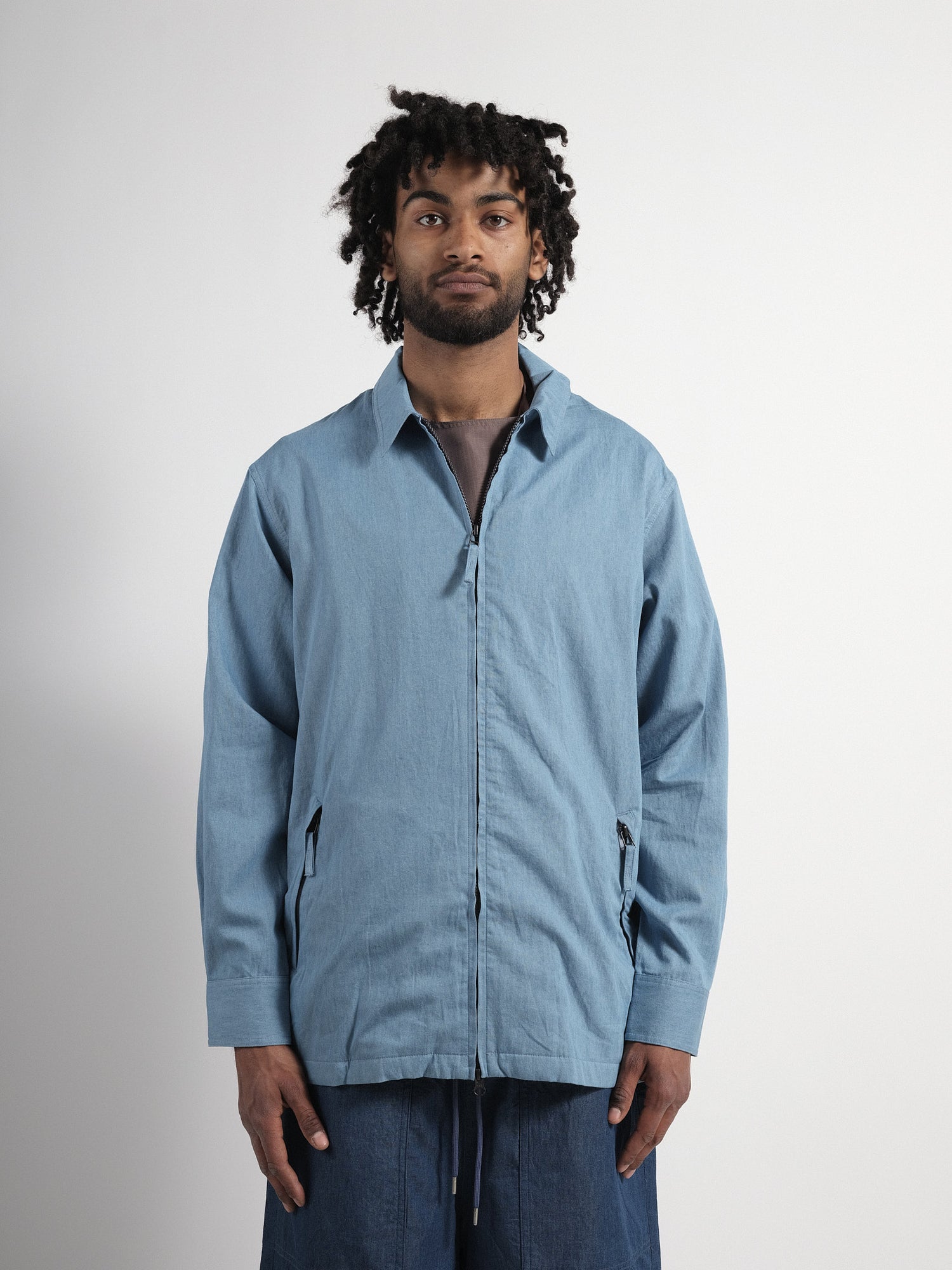 Non-Down Military W-Zip Blue Denim Long-Sleeve Shirt