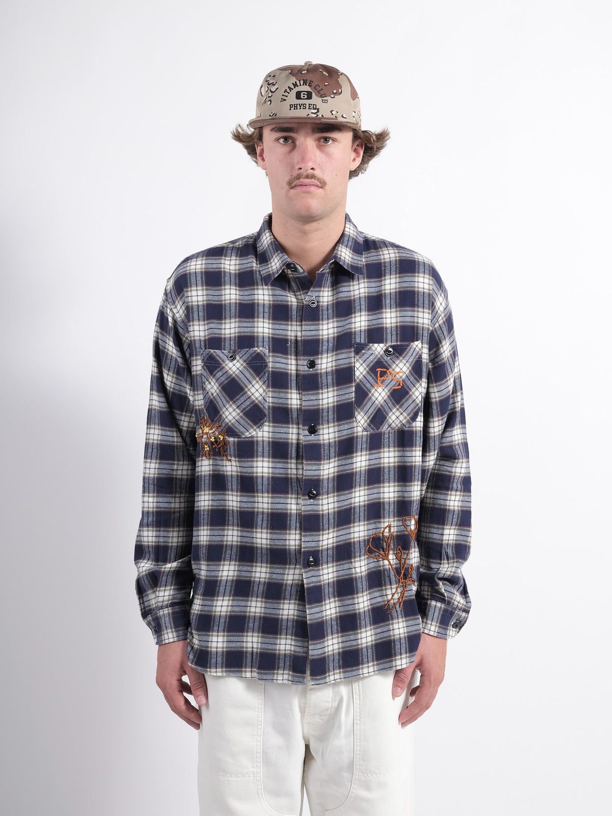 Shirt Rip P'S Check hand embroidery Flower