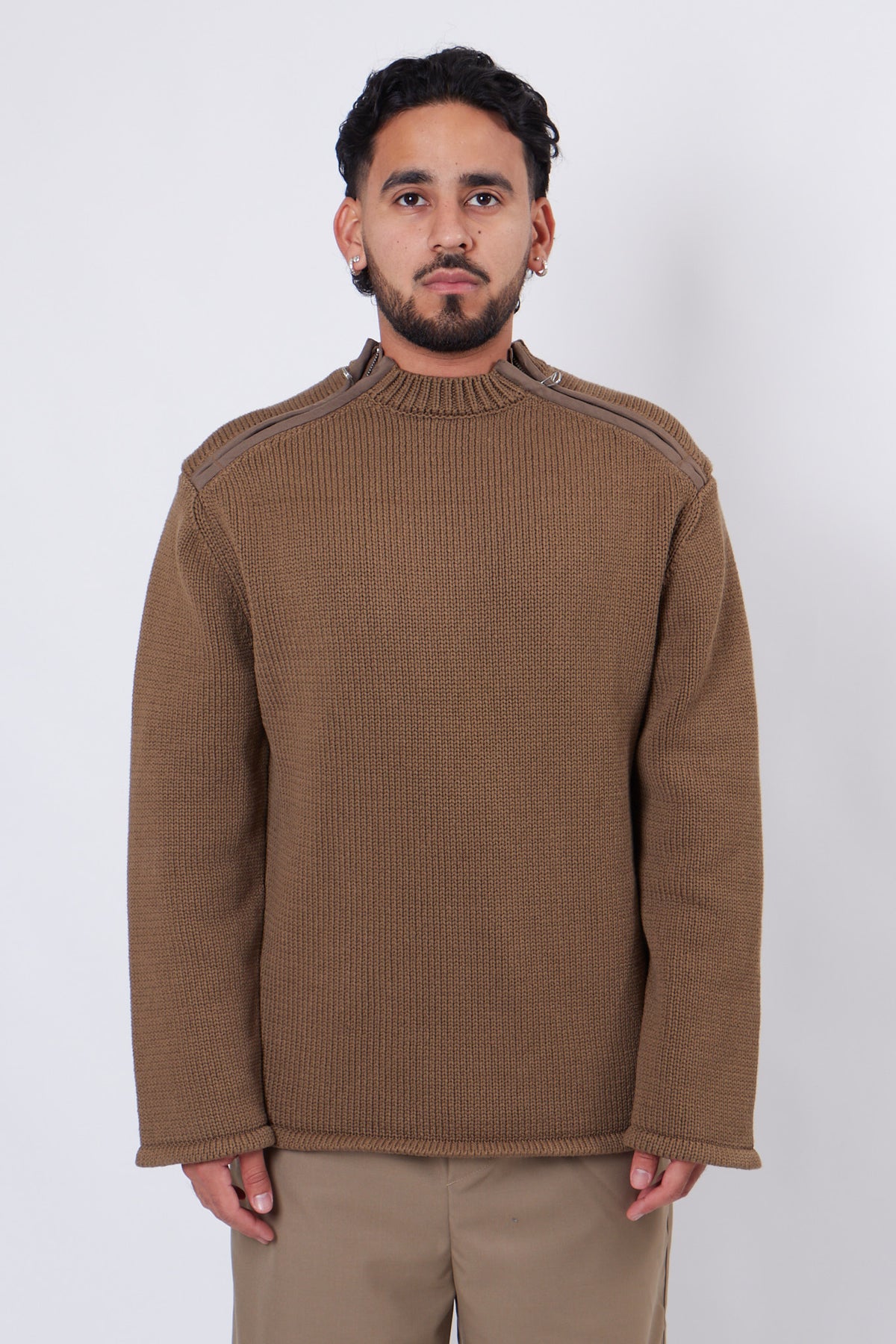 Shoulder Zip Knit Beige