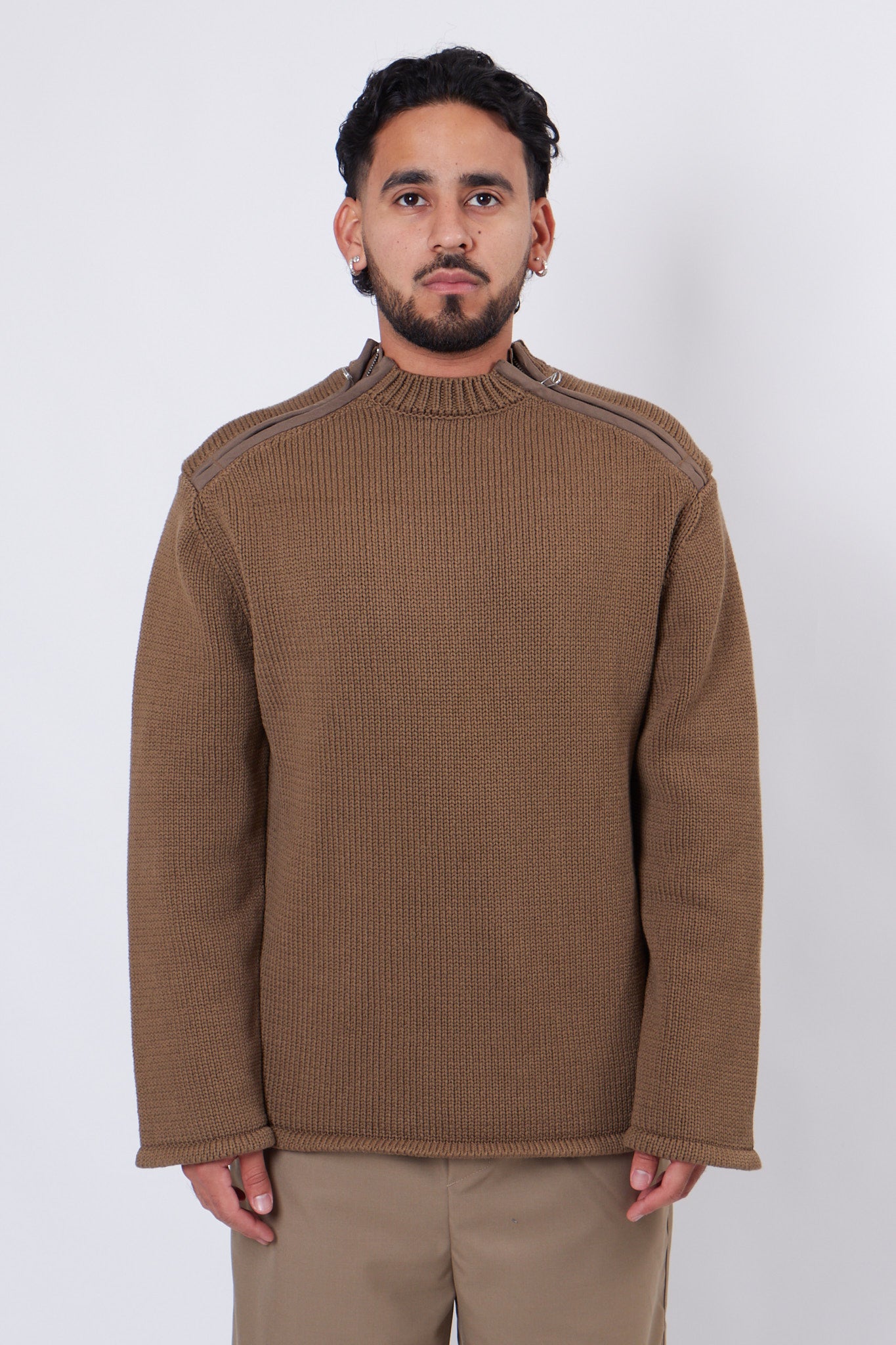 Shoulder Zip Knit Beige